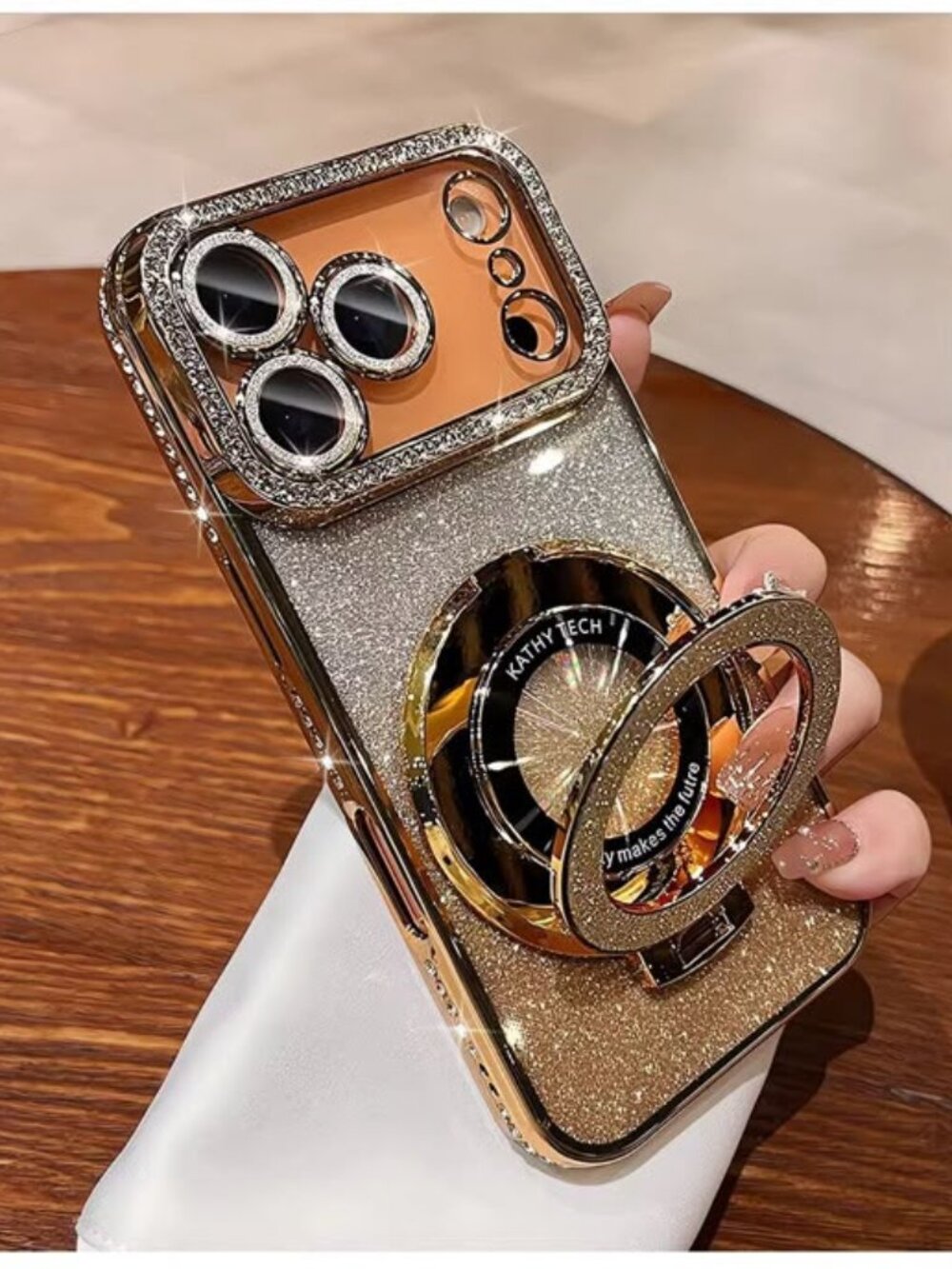 Luxury Glitter iPhone Case with Camera Lens Protection & Ring Stand